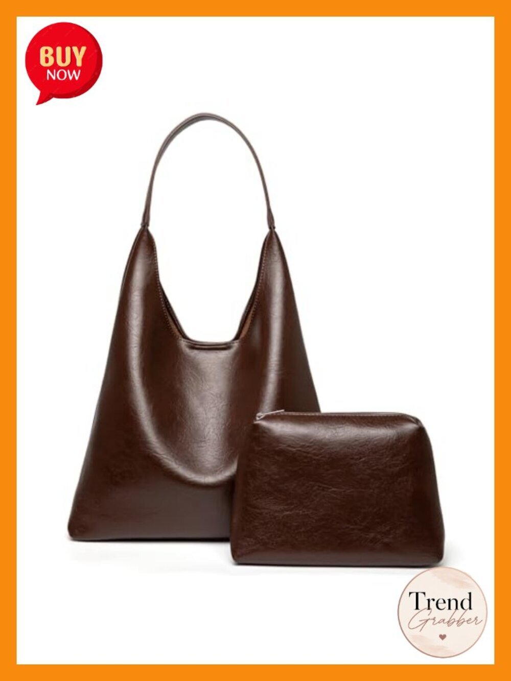 Large Vegan Leather Hobo Tote Bag with Inner Pouch for Work Casual